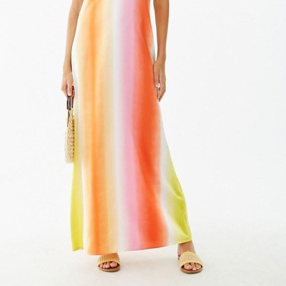 Forever21 Satin Multicolor Ombre Maxi Dress NWT - Picture 2 of 6